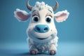 Ai Generative 3d rendering of a cute cartoon cow on a blue background Royalty Free Stock Photo