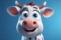 Ai Generative 3d rendering of a cute cartoon cow on a blue background Royalty Free Stock Photo