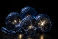 Ai Generative 3D rendering of a group of blue glass spheres on a dark background Royalty Free Stock Photo