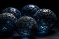 Ai Generative 3D rendering of a group of blue glass spheres on a dark background Royalty Free Stock Photo