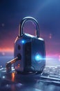 Data protection encryption technology concept background , lock and key banner with copy space text