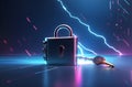 Data protection encryption technology concept background , lock and key banner with copy space text