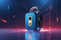 Data protection encryption technology concept background , lock and key banner with copy space text