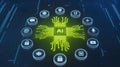 AI Chip with Connected Technology Icons â AI Generative Futuristic Network Illustration Royalty Free Stock Photo