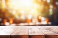 AI generative. Empty picnic table with defocused lush foliage background