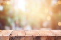 AI generative. Empty picnic table with defocused lush foliage background