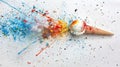 Exploding ice cream cone with colorful splashes. Royalty Free Stock Photo