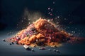 Ai generative. Explosion of different spices on a dark