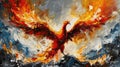 Expressive painting of a phoenix rising with bold brushstrokes.