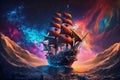 pirate ship in the galaxy, generative ai illustration