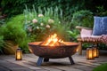 Ai generative. Fire pit and burning fire Royalty Free Stock Photo