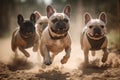 Ai Generative French bulldogs running in a race, selective focus on the dog