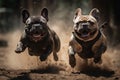 Ai Generative French bulldogs running in a race, selective focus on the dog