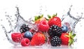 AI generative. Fresh berries with water splash on white Royalty Free Stock Photo