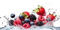 AI generative. Fresh berries with water splash on white Royalty Free Stock Photo