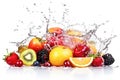 Ai generative. Fresh fruits in water splash on white