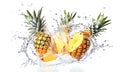 Ai generative. Fresh ripe pineapple in water splash on white