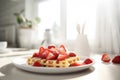 AI generative. Delicious sweet waffles with ripe strawberries