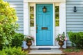 AI generative. A front entrance of a home with a blue door