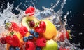 Ai generative. Fruit salad in water splash