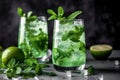 Ai generative. Glasses of Cocktail mojito on dark