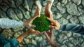 Ai generative. A group of people holding a green globe. Royalty Free Stock Photo