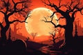 Ai generative. Halloween background with creepy landscape of night sky