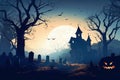 Ai generative. Halloween background with creepy landscape of night sky