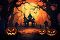 Ai generative. Halloween background with creepy landscape of night sky