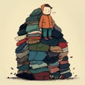 AI generative hand drawn illustration of a person and huge pile of clothes