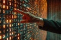 ai generative hand with a screen full of hologram number