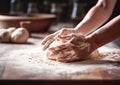 Ai generative. Hands of senior man kneading dough