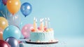 Ai generative. Happy birthday cake with colorful balloons decoration