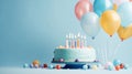 Ai generative. Happy birthday cake with colorful balloons decoration