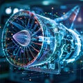 ai generative hologram image of aircraft turbine components