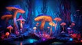 ai generative illustration of blue glowing mushrooms