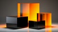 illustration of four orange and black shiny glass squares