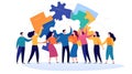 AI generative illustration of people doing team activities in a group, flat cartoon style