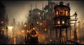 Ai generative illustration of a steampunk cityscape