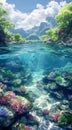 AI Generative image of a beautiful ocean with coral reefs and fish Royalty Free Stock Photo