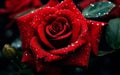 Beautiful red rose with rain drops. Floral background.