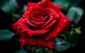 Beautiful red rose with rain drops. Floral background.