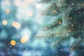 Ai generative. Christmas tree branches on blurred background