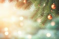 Ai generative. Christmas tree branches on blurred background