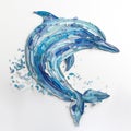 A dolphin created using layers of torn paper