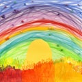 A landscape in a kids crayon art style Royalty Free Stock Photo