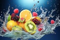 Ai generative. Fruit salad in water splash