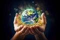 Ai generative. Hands Holding Globe Glass. Environment Concept. World Earth Day concept Royalty Free Stock Photo