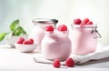 Ai generative. Jars of raspberry yogurt