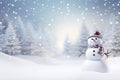 Ai generative. Snowman in winter secenery with copy space Royalty Free Stock Photo